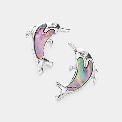Fashnzfab Abalone Dolphin Stud Earrings In Metallic