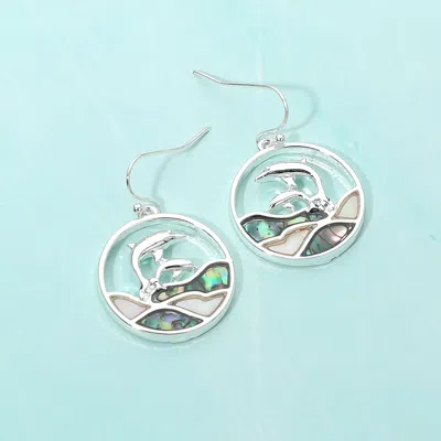 Fashnzfab Abalone Double Dolphin Wave Round Dangle Earrings In Multi