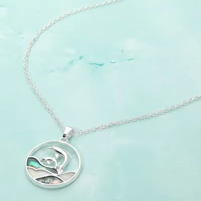 Fashnzfab Abalone Double Dolphin Wave Round Pendant Necklace In Multi