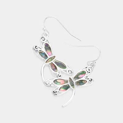 Fashnzfab Abalone Dragonfly Dangle Earrings In Metallic