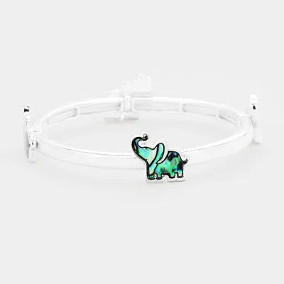 Fashnzfab Abalone Elephant Metal Stretch Bracelet Abalone, Silver In Multi