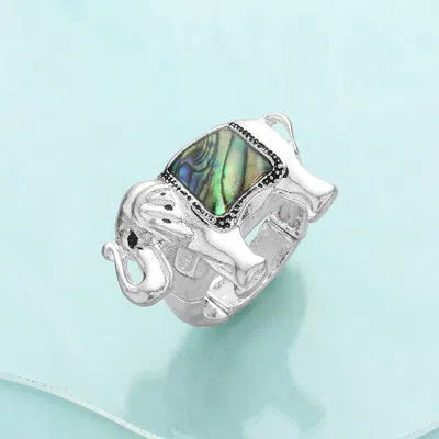 Fashnzfab Abalone Elephant Stretch Ring 1.2" X 0.8" In Multi