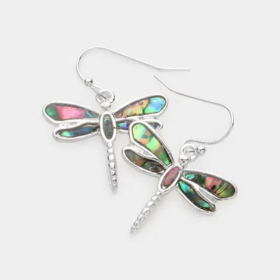 Fashnzfab Abalone Embossed Metal Dragonfly Dangle Earrings In Green