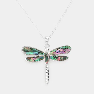 Fashnzfab Abalone Embossed Metal Dragonfly Pendant Necklace In Metallic
