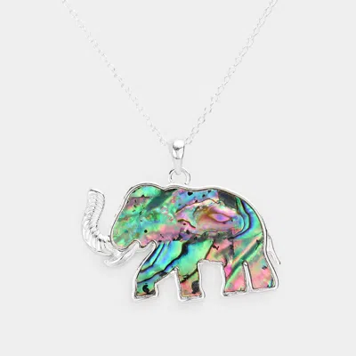 Fashnzfab Abalone Embossed Metal Elephant Pendant Necklace In Multi