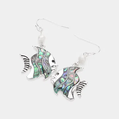 Fashnzfab Abalone Fish Pearl Earrings In Silver