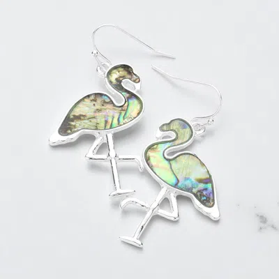 Fashnzfab Abalone Flamingo Dangle Earrings In Silver