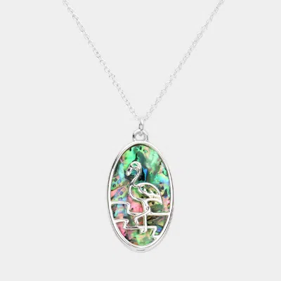 Fashnzfab Rhodium Plated 925 Sterling Silver Pendant With Natural Conch In Rainbow Color In Black