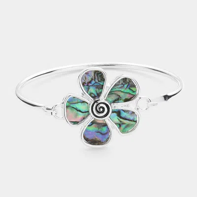 Fashnzfab Abalone Flower Pointed Bangle Bracelet In Silver