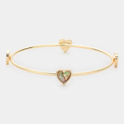 Fashnzfab Abalone Heart Station Bangle Bracelet Abalone In Gold