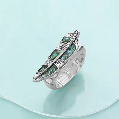 Fashnzfab Abalone Leaf Antique Metal Stretch Ring In Multi