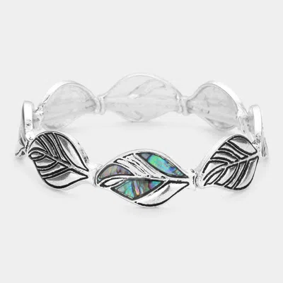 Fashnzfab Abalone Leaf Stretch Bracelet Abalone, Silver Burnished In Metallic
