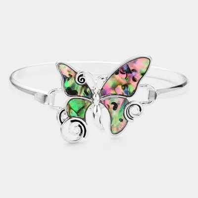 Fashnzfab Abalone Metal Butterfly Hook Bracelet Abalone, Antique Silver In Green