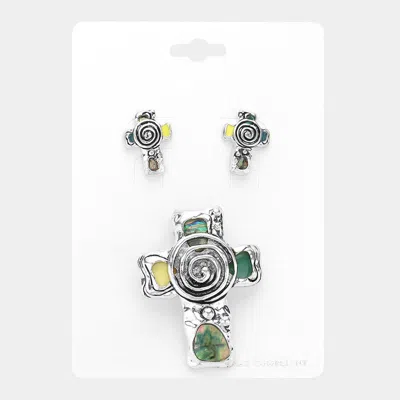 Fashnzfab Abalone Metal Spiral Cross Pendant - Silver