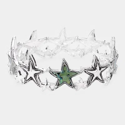 Fashnzfab Abalone Metal Starfish Stretch Bracelet In Green