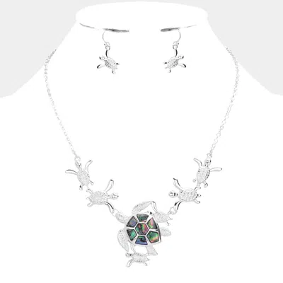 Fashnzfab Abalone Metal Turtle Link Necklace In Multi
