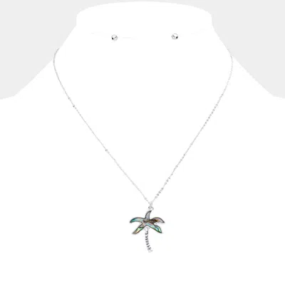 Fashnzfab Abalone Palm Tree Pendant Necklace In Silver