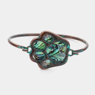 Fashnzfab Abalone Paw Pointed Bangle Bracelet Patina Verdigris In Multi