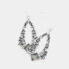 Fashnzfab Abalone Pointed Antique Patterned Open Teardrop Dangle Earrings In White