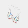 Fashnzfab Abalone Pointed Enamel Boat Dangle Earrings In Multi