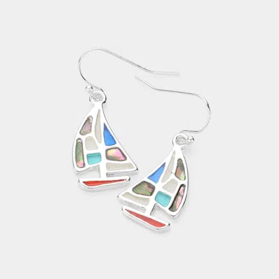Fashnzfab Abalone Pointed Enamel Boat Dangle Earrings In Multi