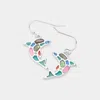 Fashnzfab Abalone Pointed Enamel Dolphin Dangle Earrings In Multi