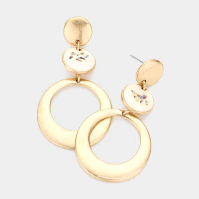 Fashnzfab Abalone Pointed Triple Round Link Dangle Earrings In Gold
