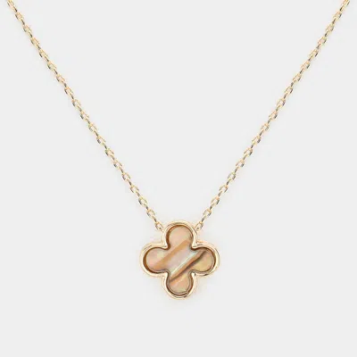 Fashnzfab Abalone Quatrefoil Pendant Necklace In Gold
