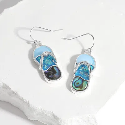 Fashnzfab Abalone Sea Glass Flip Flop Dangle Earrings - Abalone, Blue, Silver