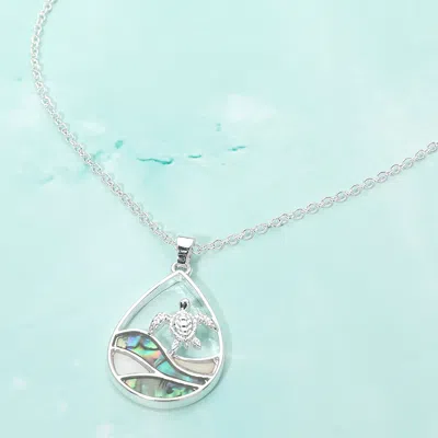 Fashnzfab Abalone Sea Turtle Wave Teardrop Pendant Necklace In Multi