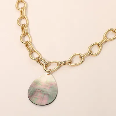 Fashnzfab Abalone Shell Pendant Chunky Link Chain Necklace In White
