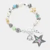 Fashnzfab Abalone Starfish Metal Fish Seahorse Charm Pearl Beaded Stretch Toggle Bracelet Abalone In Multi