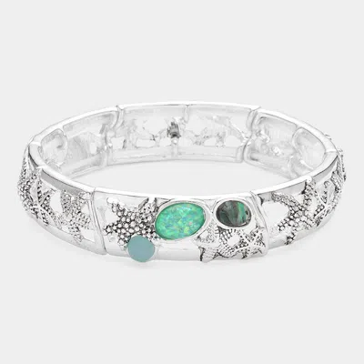 Fashnzfab Abalone Starfish Pointed Stretch Bangle Bracelet Antique Silver, Multi