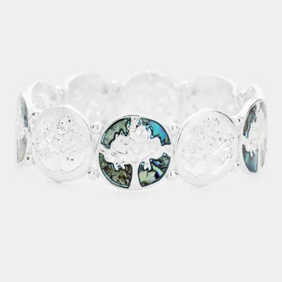 Fashnzfab Abalone Tree Of Life Metal Stretch Bracelet Abalone, Silver In Multi