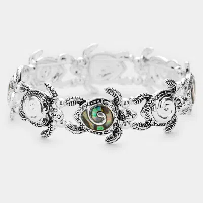 Fashnzfab Abalone Turtle Antique Metal Trim Stretch Bracelet Abalone In Multi