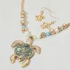 Fashnzfab Abalone Turtle Pendant Multi Beaded Necklace In Gold