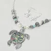Fashnzfab Abalone Turtle Pendant Multi Beaded Necklace In Metallic