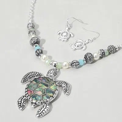 Fashnzfab Abalone Turtle Pendant Multi Beaded Necklace In Metallic
