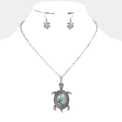 Fashnzfab Abalone Turtle Pendant Necklace In Multi