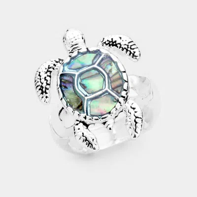 Fashnzfab Abalone Turtle Stretch Ring - Abalone, Antique Silver