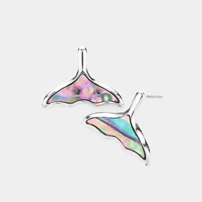 Fashnzfab Abalone Whale Tail Stud Earrings In Multi
