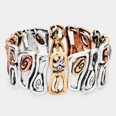 Fashnzfab Abstract Antique Metal Stretch Bracelet In Brown