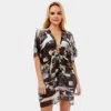 Fashnzfab Abstract Blocks Waist Cover-up Kaftan Poncho In Black