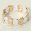 Fashnzfab Abstract Brushed Metal Plated Beaded Stretch Bracelet In Gold