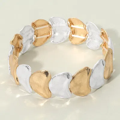 Fashnzfab Abstract Brushed Metal Plated Beaded Stretch Bracelet In Gold
