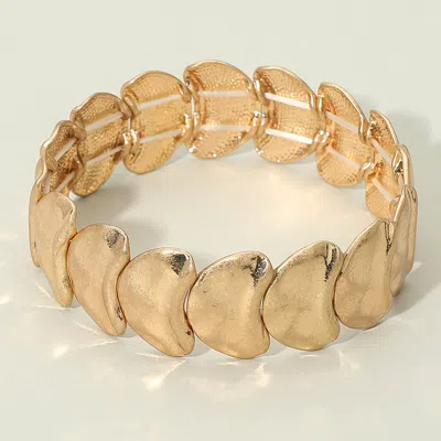 Fashnzfab Abstract Brushed Metal Plated Beaded Stretch Bracelet In Gold