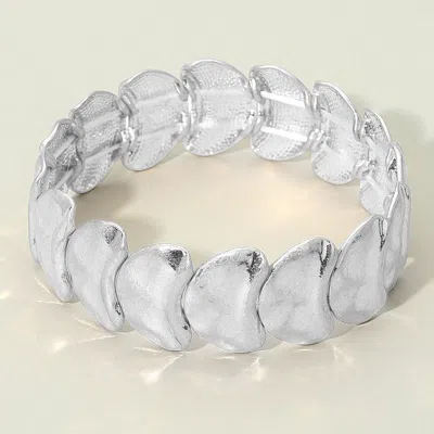 Fashnzfab Abstract Brushed Metal Plated Beaded Stretch Bracelet In Silver