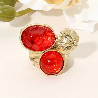 Fashnzfab Abstract Chunky Stone Textured Stretch Ring In Gold