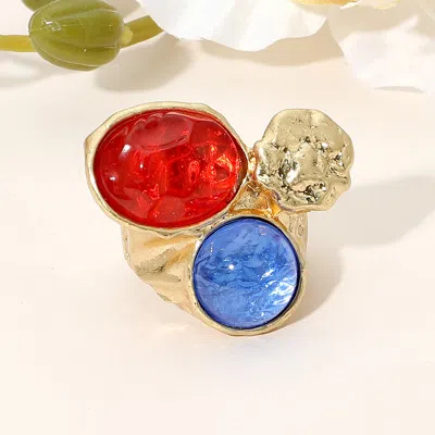 Fashnzfab Abstract Chunky Stone Textured Stretch Ring In Multi