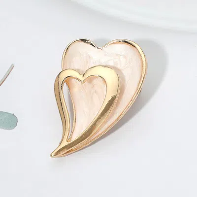 Fashnzfab Abstract Double Heart Pin Brooch In Gold